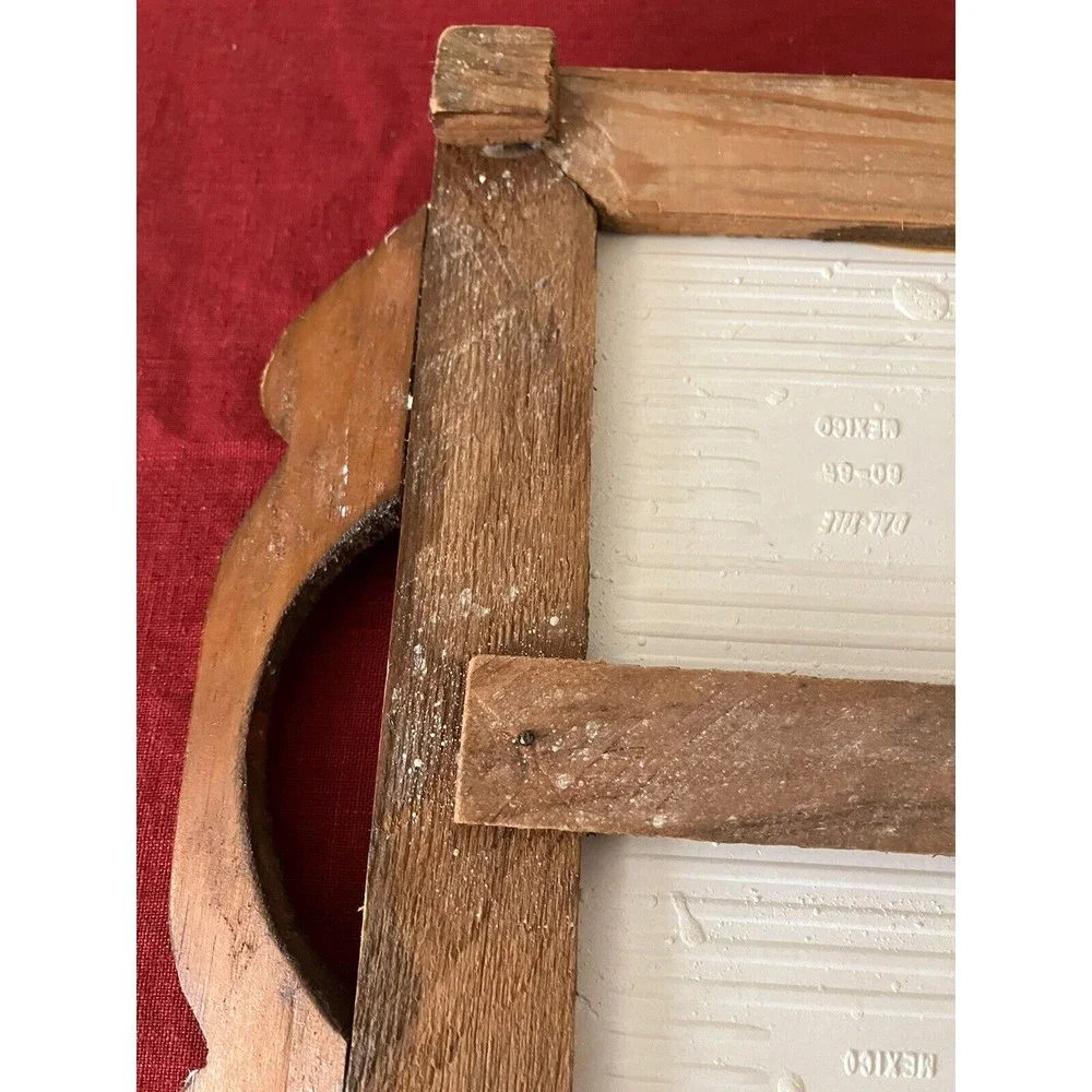 Vintage '70s Dal-Tile Carved Wooden Serving Tray with Ceramic Fruit Tiles Trivet
